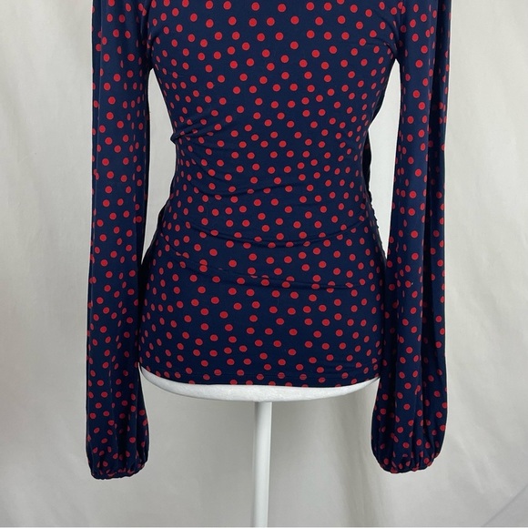 Boden Navy And Red Polka Dot Faux Wrap Ruched Top NWOT - Picture 6 of 11